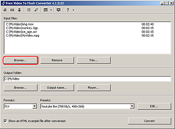 Free Video to Flash Converter: select input file